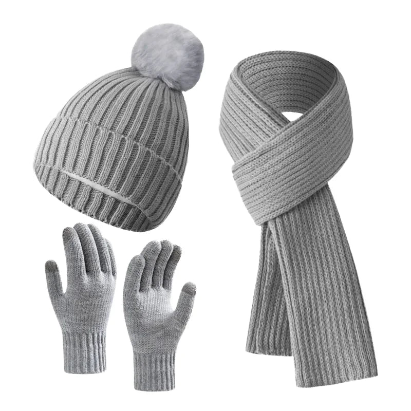 SK Women's Fleece Lined Winter Beanie Hat Scarf Touchscreen Gloves Set Pom Pom Long Knit Dot/Argyle Character Business Common