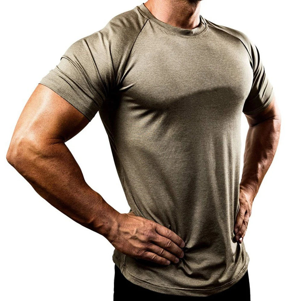 2025 Men's Solid Short Sleeve T-Shirt Super elastic Skinny Fit Gym Joggers Workout Gym Fitness Shirt For Men