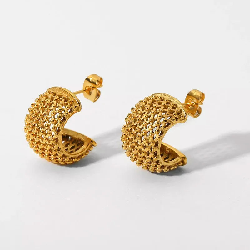 Low MOQ 10pcs Wholesale Large Gold Plated c Anti Tarnish Stainless Steel Fashion Earrings