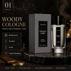 50ml Men's Woody Cologne Sandalwood Fragrance Fine Mist Spray Private Label OEM Custom Packaging
