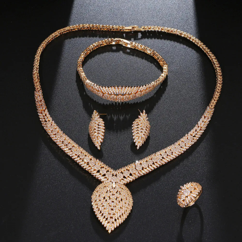 Wholesale Cubic Zirconia Bridal Earrings Ring Jewelry Sets Silver Plated Wedding Engagement Necklace Choker Peace Design