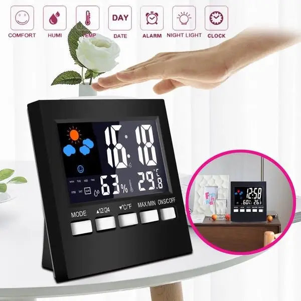 LED Digital Clock Time Temperature Humidity Display Desk Watch for Bedroom Home Thermometer Hygrometer Meter Table Clock