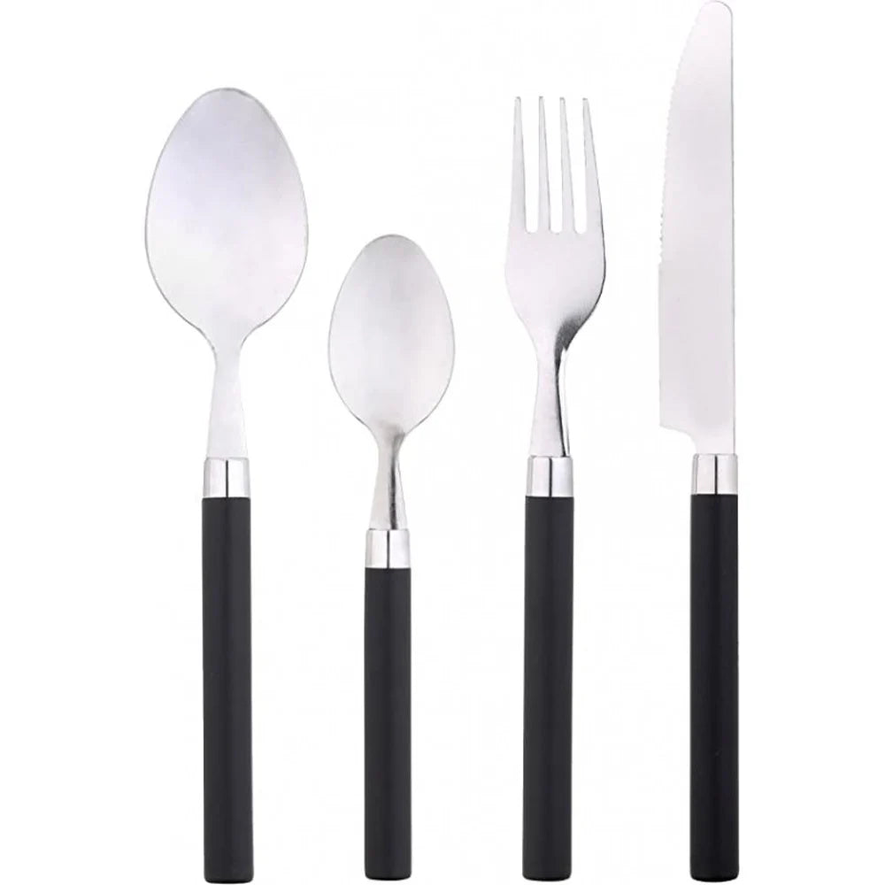 24-piece stainless steel cutlery set happy black