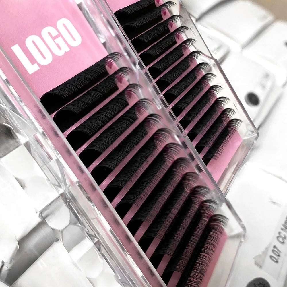 Custom Own Brand Wholesale PBT Handmade Vegan Natural Long False Eyelashes Extensions Tray Dark Matte Black China Origin Custom