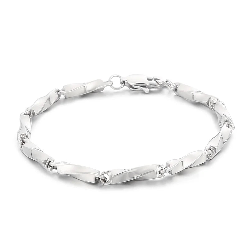 KALEN 190mm Unisex Casual Stainless Steel Twisted Bar Links Bracelets