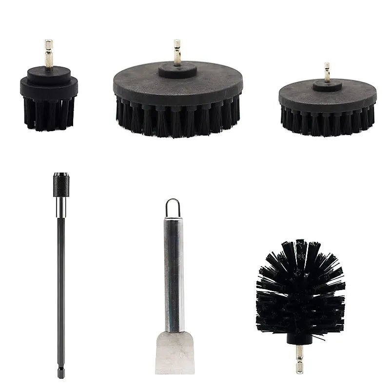 6Pcs Multifunctional Cleaning Kit Electric for Set with Extension Rod Stainless Steel Handle PP Material Eco-Friendly
