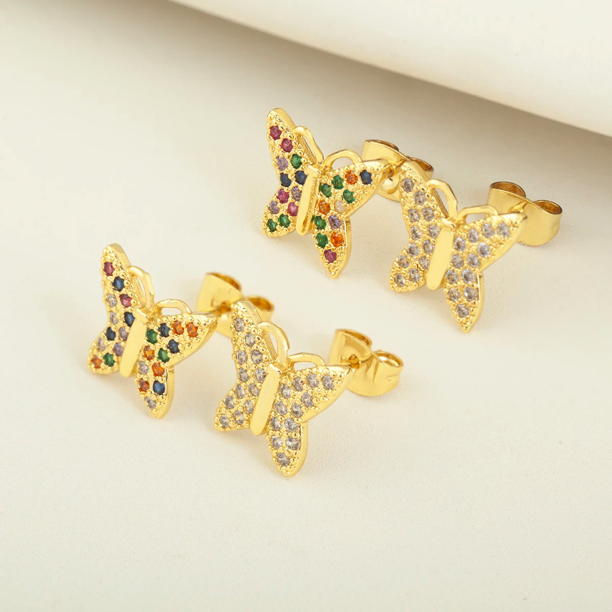 QIKU Wholesale 18k Gold Plated Butterfly Copper Zircon Fashion Non Tarnish Animal Small Cute Earrings for Women