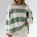 2026 Autumn Winter Women's Crew Neck Stripe Knit Sweater - Bell Sleeve Loose Fit Cross-Border EU/US