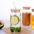2026 Hot Selling 500ml Transparent Glass Bottles Juice Tumblers Cups Sublimation Beer Can Glass Cup With Bamboo Lid and Straw