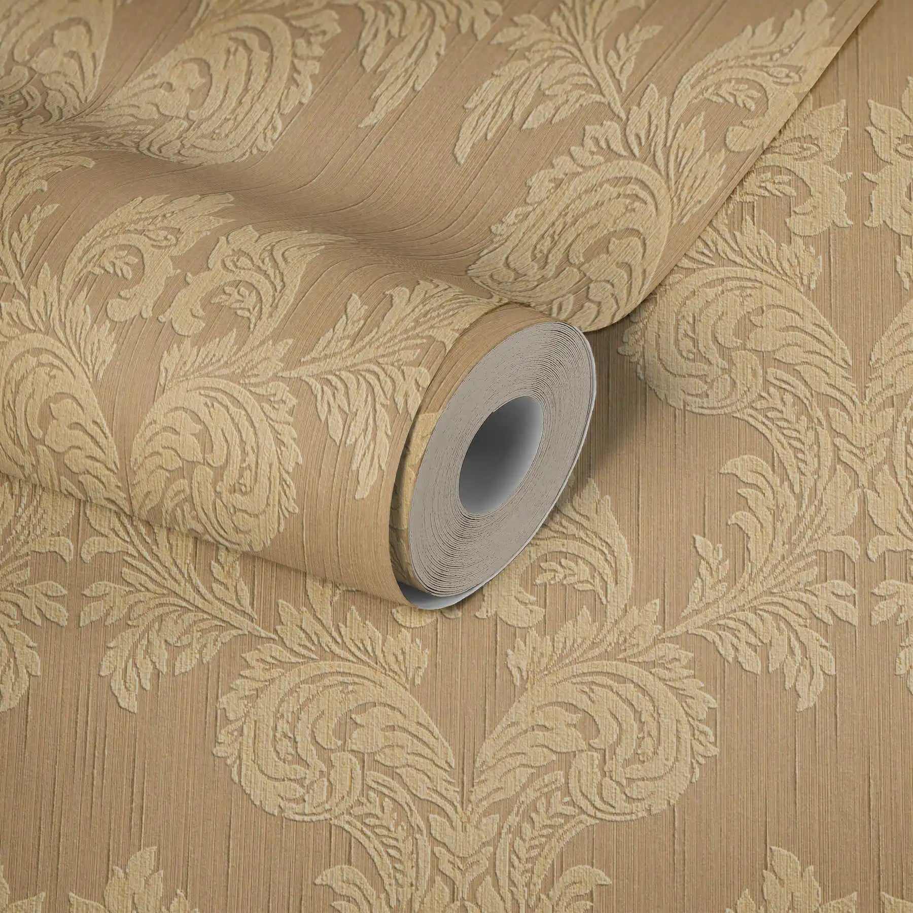 Made Germany Modern Damask Orange Beige Non Woven Wash Light Resistant Wallpaper Rolls 1005x053m for Bedroom Living Room