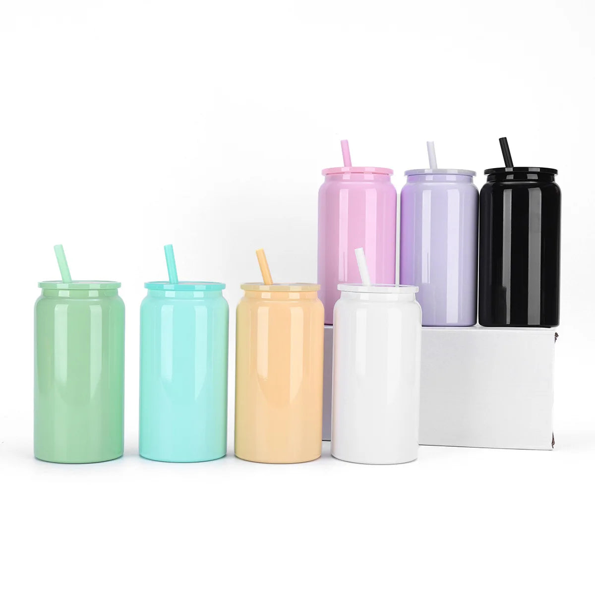 Hotsale New Design 16oz Stainless Steel Double Wall Insulated Tumbler Sublimation Blank White Colorful Soda Drink Can with Straw MegaBDM