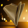 Gold and Black Horizontal Striped Satin Jacquard Woven Pocket Square