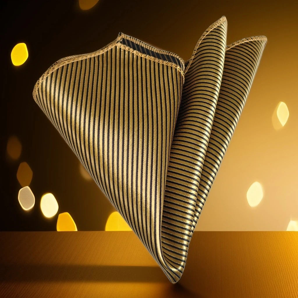 Gold and Black Horizontal Striped Satin Jacquard Woven Pocket Square
