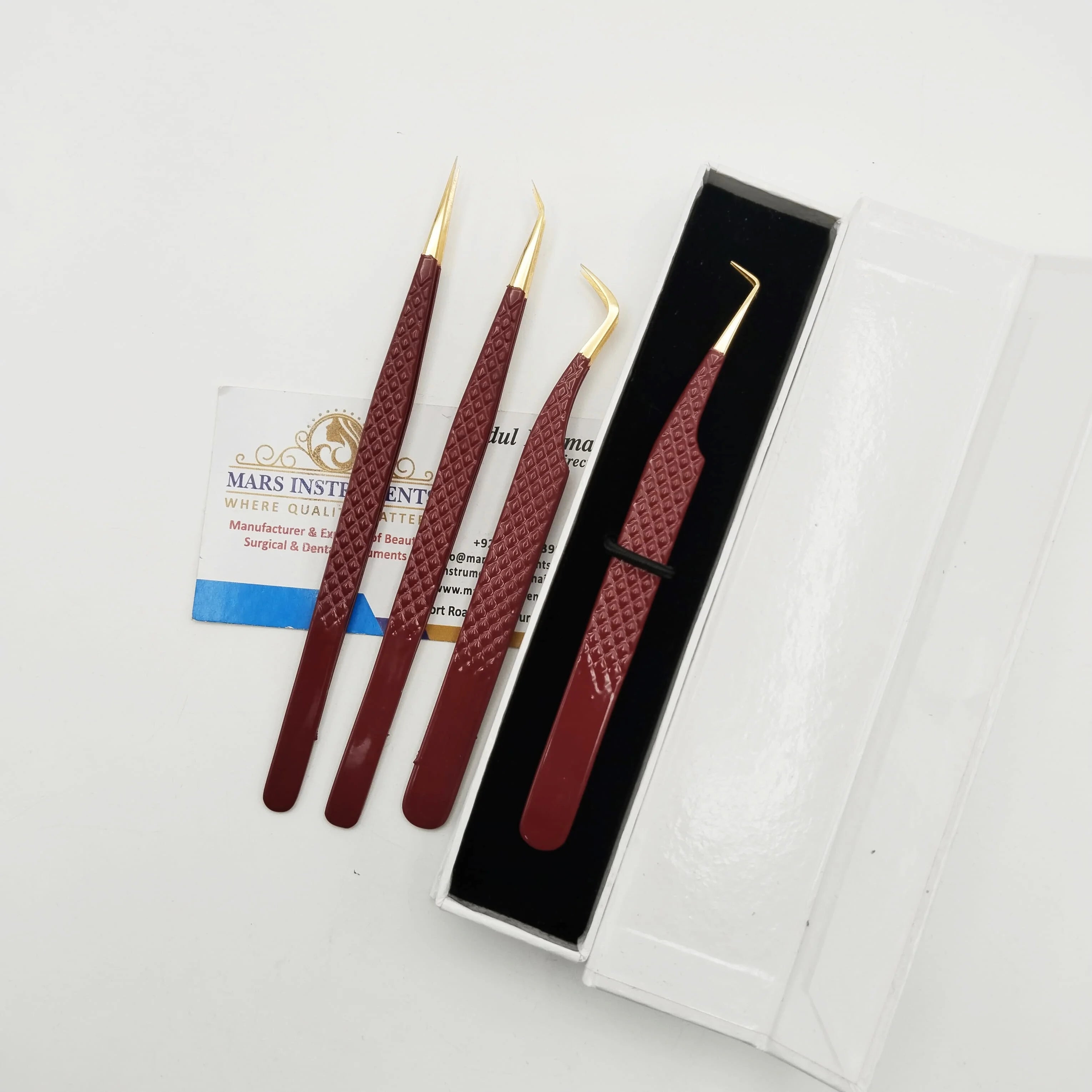 Stainless Steel Straight Eyelash Extension Tweezers Gold Tip With Red Diamond Grip Isolation Volume Type Beauty Tool