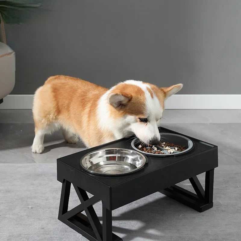 Durable Premium Quality Portable 2 1 Elevated Pet Bowl Adjustable Height Stainless Steel Slow Feeder No Spill Double Feeding MegaBDM