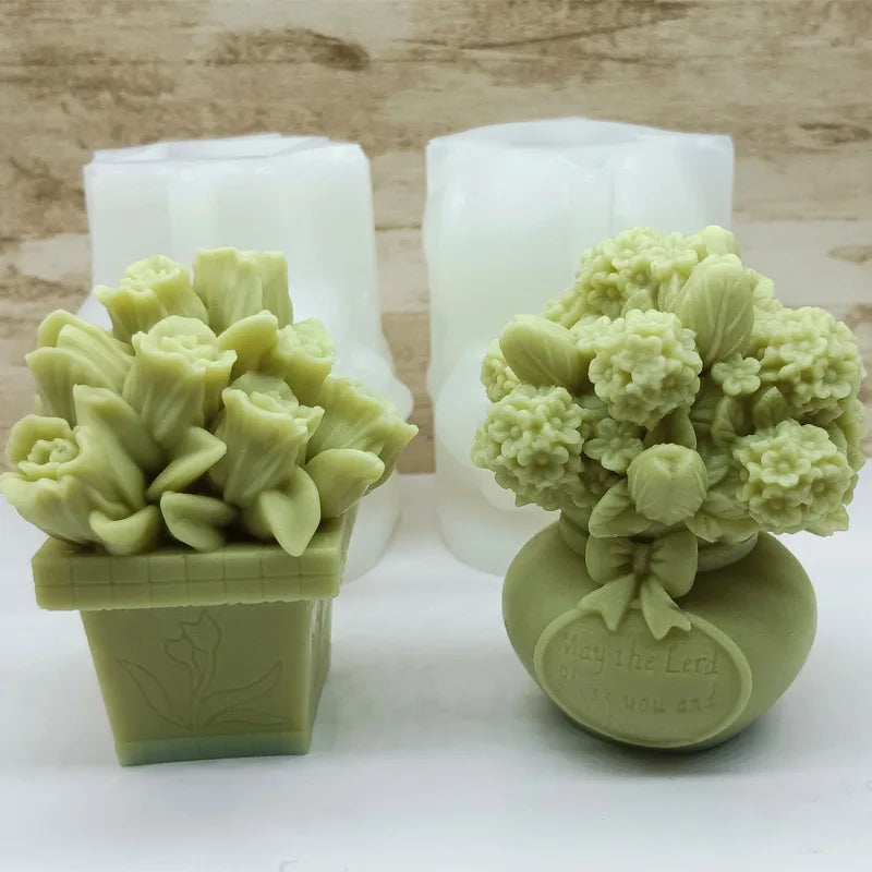 Early Riser Tulip Vase Aromatherapy Candle Silicone Mold DIY Vase Decorations Gypsum Glue Drops Desktop Mini Ornaments