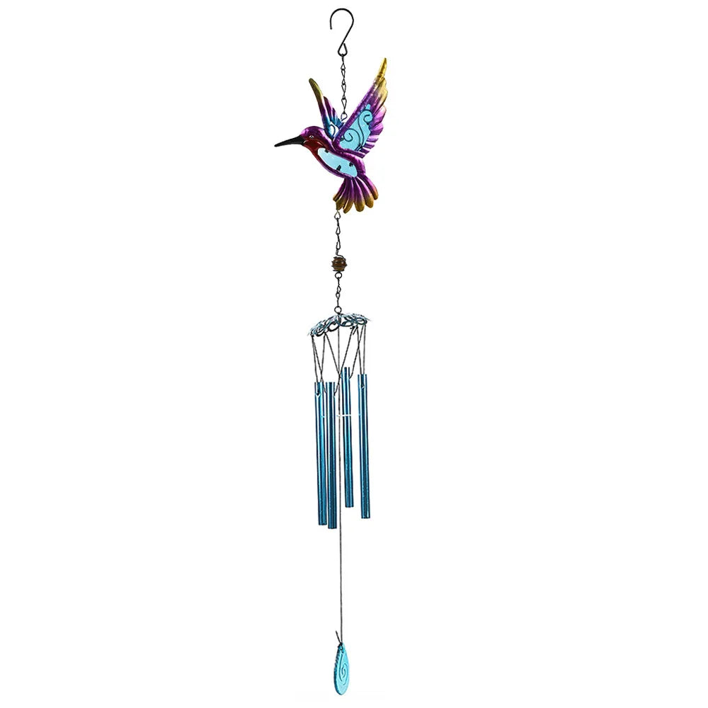 Hummingbird Themed Wind Chime with Bells - Handcrafted Metal Art for Outdoor Use