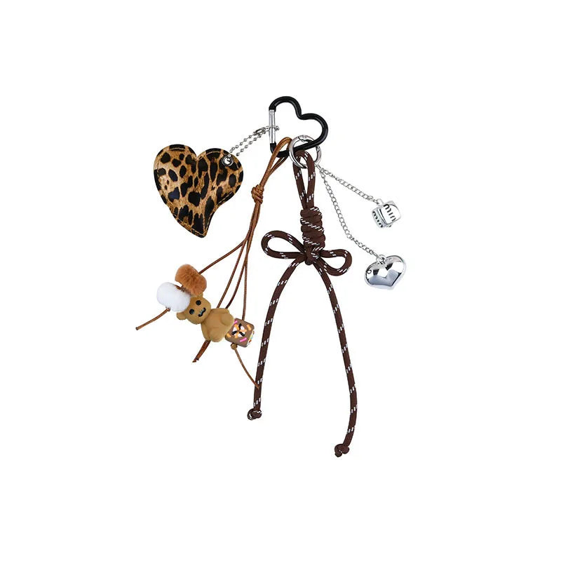 Mengda New Bow Leather Love Ball Alloy Hundred Hitchhiker Keychain Decorative Bag Personality Hanging Ornaments