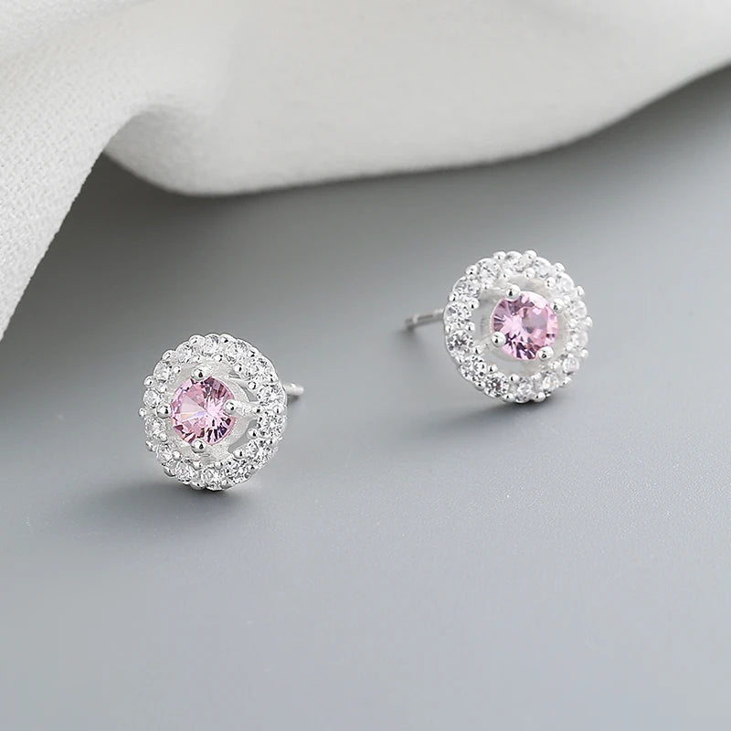 Trendy 925 Sterling Silver Aaa Cubic Zirconia Round Classic Vintage Fashion Jewelry Stud Earrings
