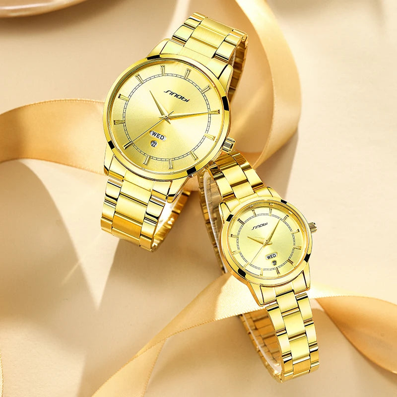 SINOBI Luxury Couple Watches Men Women Business Quartz Wristwatch Pair Steel Band Waterproof Watches Fashion Ready to Ship MegaBDM
