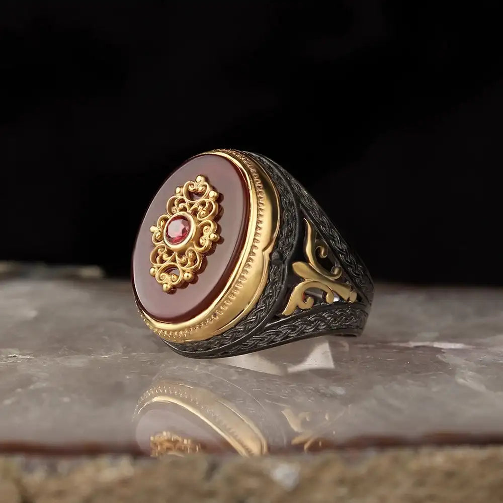 Hot Sale Men's 925 Sterling Silver Ottoman Style Ring Bi-Color Rhodium and Gold Plating Fine Jewelry Turkey RCEGYT-089