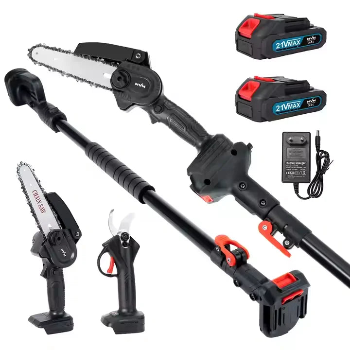 Cordless Battery-Powered Telescopic Pole Pruner Shear Chainsaw Stainless Steel Blade 25-30mm Cutting Diameter Long Reach