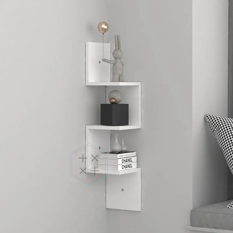Organizer Wood Zigzag Shelving Unit Floating Shelves for Living Room-Modern Multifunction Storage