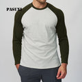 PASUXI Men's Cotton Crew Neck Long Sleeve T-shirt Basic Casual Pullover Daily Wear Contrast Color Breathable Loose Fit Shirt