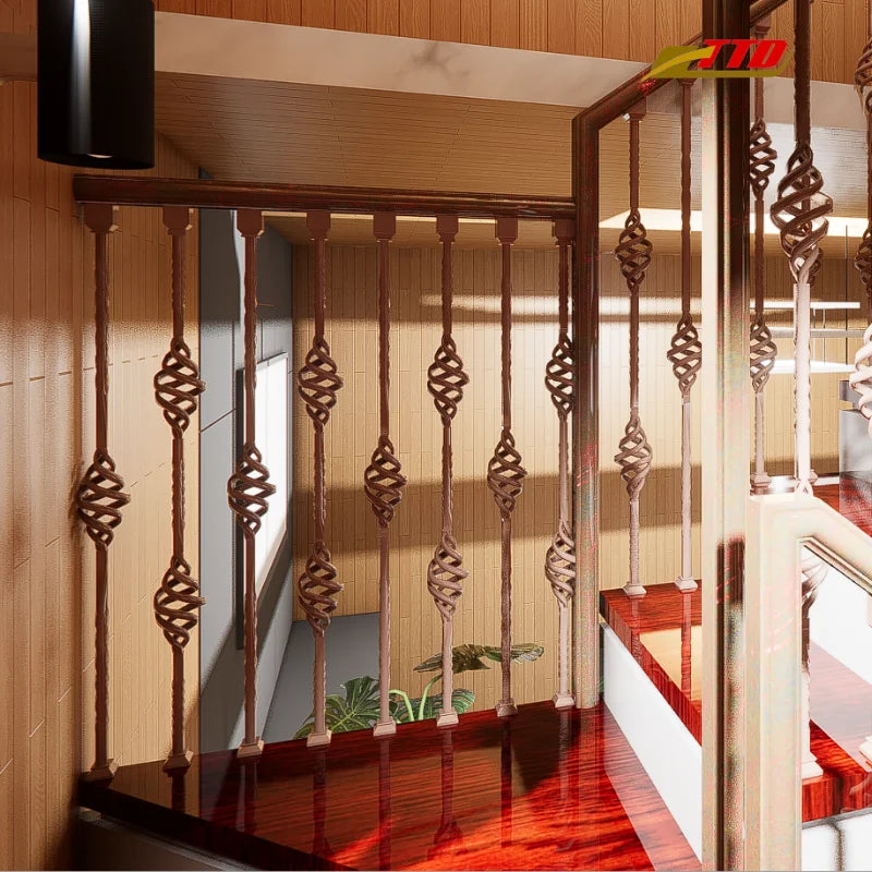Decorative Steel Stair Railing with Steel Balusters Modern Villa Stair Parts for Interior and Exterior Staircase Designs