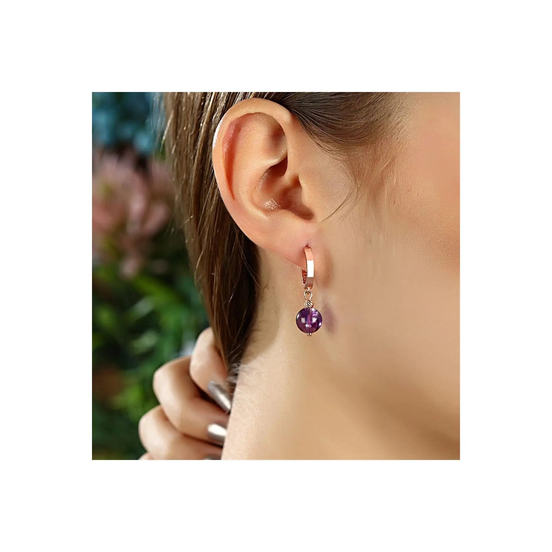 Azuris 925 Sterling Silver Amethyst Earring Rose Gold Gold Accent Made in Turkey