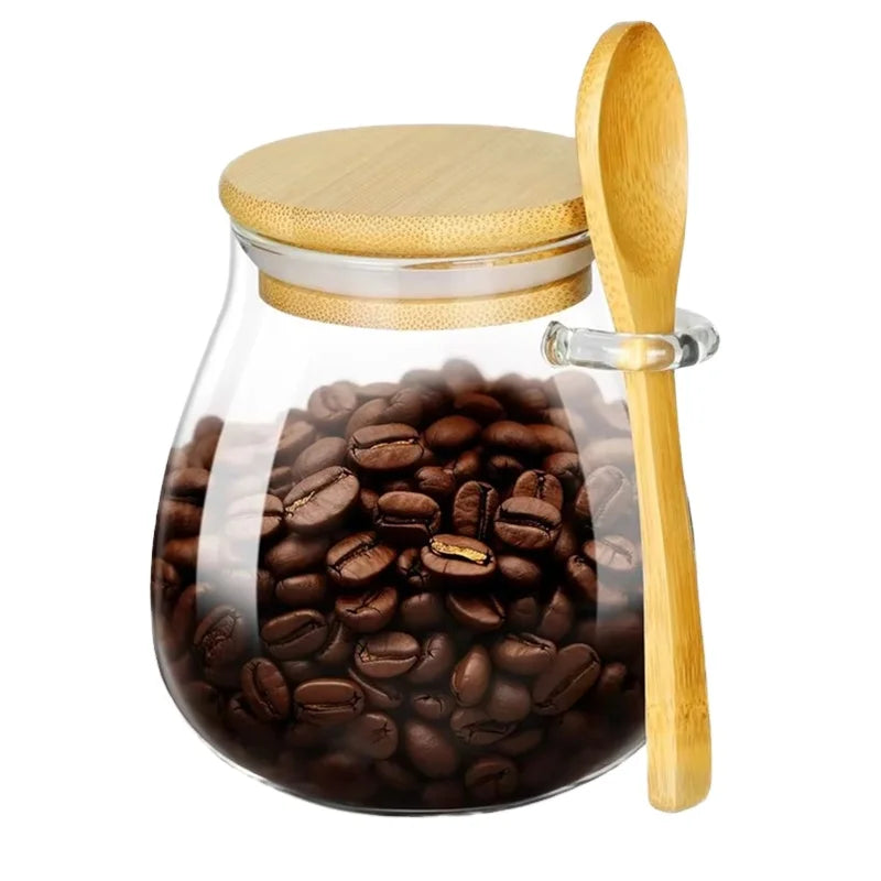 Customized Eco-friendly Glass Jar Food Storage Container Bamboo Lid Spoon 301-400ml Capacity Asian Zen Style Refillable for