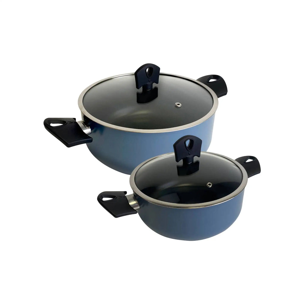 Set of 2 saucepans 20/24cm with lids in pressed aluminum blue NOIA San Ignacio