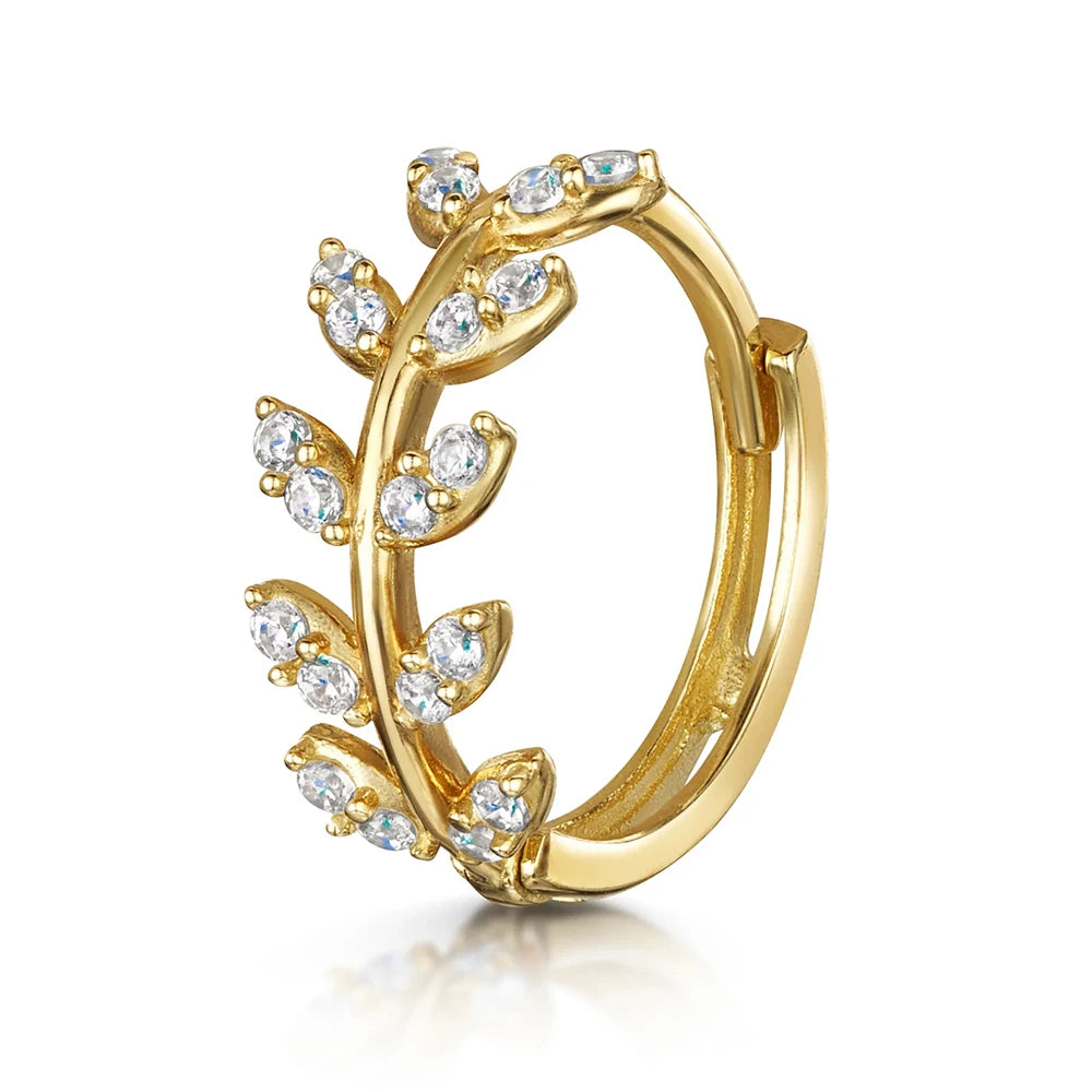CANNER New Style Statement 18k Gold Plated Vine Leaf Shaped S925 Sterling Silver Huggie Hoop Earring Fashion Jewelry for Party