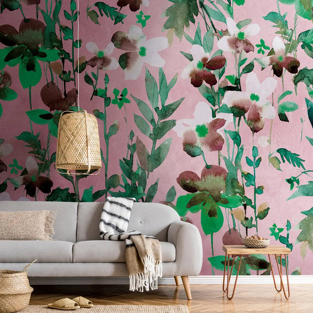Made in Germany Photo Wallpaper Murals Floral Green Pink White Brown Non Woven Vinyl Premium Wall Mural Florals - 371 x 280 m