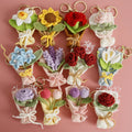 Mengda Handmade Crochet Flowers Keychain Knitted Tulip Sunflower Daisy Bouquet Pendant Crocheted Tulip Bouquet Keychain