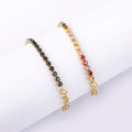 QIKU Wholesale Luxury Crystal Gold Plated Rainbow Round Diamond Bracelet Women Copper Cubic Zirconia Tennis Bracelet