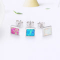 Fashion 925 Silver Rhodium Plated Opal Stud Earrings for Women-Punk Style Wedding Gift