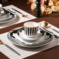 Wholesale Tableware Luxury Black White Lines Nordic Style Porcelain Tableware Western Dessert Plate Ceramic Plates