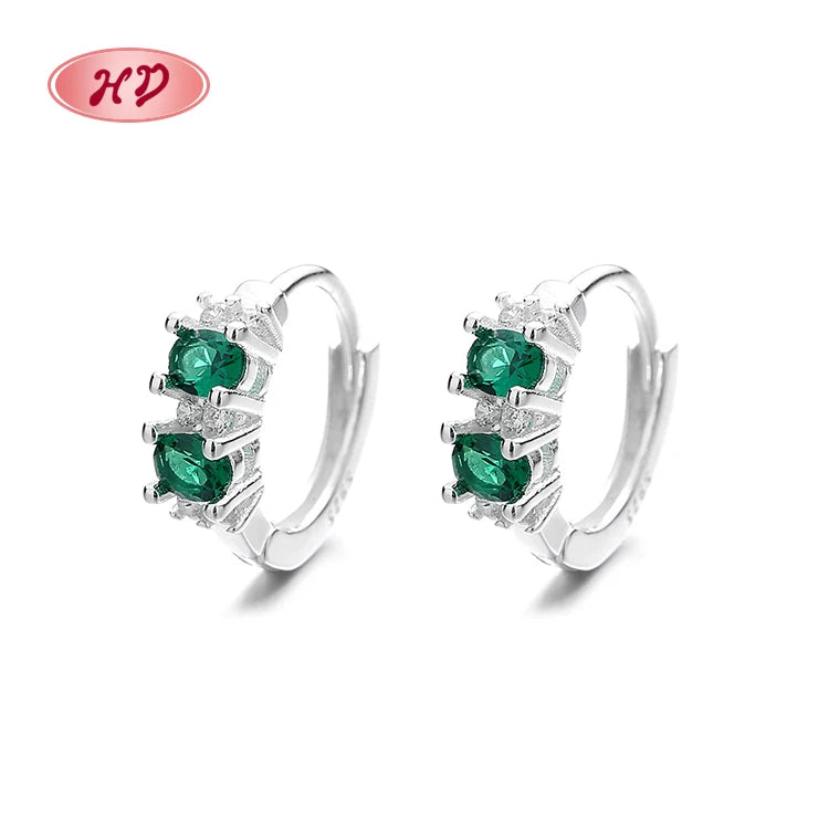 Fine Green Crystal Zirconia Jewellery Earrings Sterling 925 Silver Wholesale Unique Huggies Earrings for Women