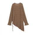 ZATRHMBM women's clothing 2025 new fashion lace-up pleated knitted sweater retro round neck long-sleeved female sweater