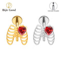 Titanium Heart CZ Rib Cage Cartilage Earring 16G Gothic Skeleton Helix Labret Stud Nose Piercing Jewelry Flat Back Piercing