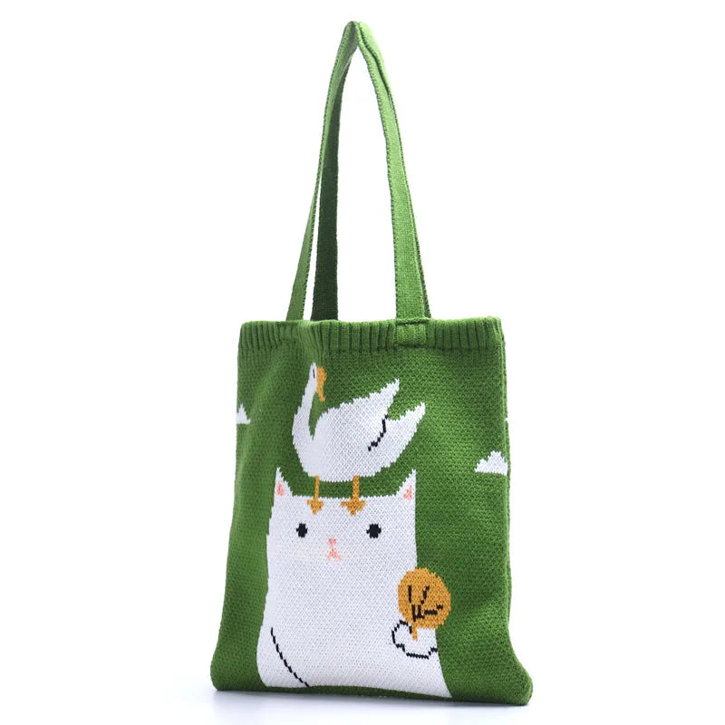 Fashion Custom Printed Cute Ins Portable Ladies Shoulder Bags Woven Tote Shopping Hand Bag