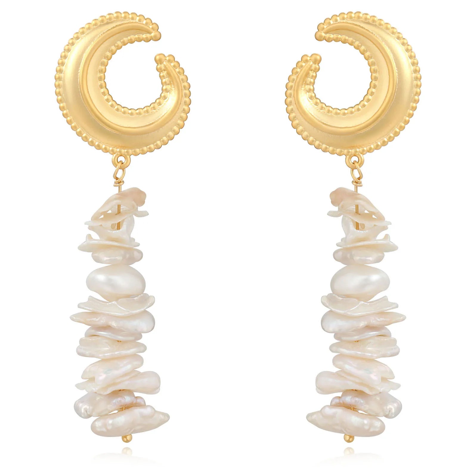 New Natural Petal Freshwater Pearl Tassel Pendant Moon Earrings Women's Vacation Jewelry Customization