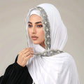 Eid Soild Headband Malaysia Tudung Women Head Wraps Shawl Turban Pearl Embroidery Cotton Jersey Muslim Hijab Long Scarf 170*60cm