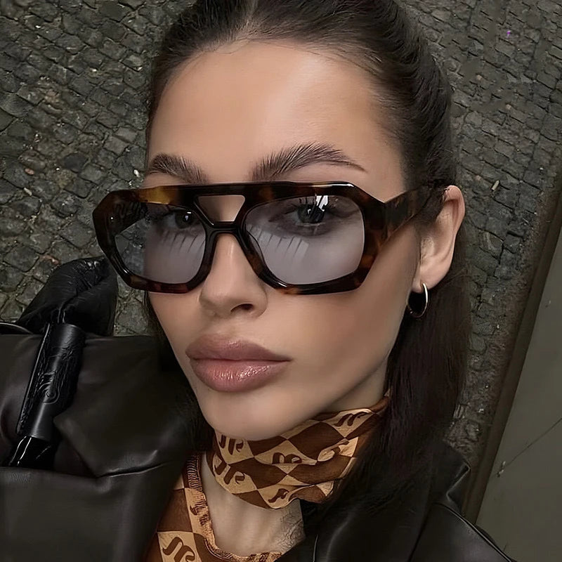 New Fashion Double Bridge Sunglasses Women European&American Colors Collision square Frame Designer Shades Sunglasses CustomLOGO