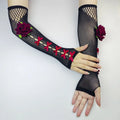 HZS-25056 Y2K Gothic Punk Mesh Long Half Finger Cool Cosplay Gloves Dark Hollow Out Sleeve Covers for Bridal Accessories