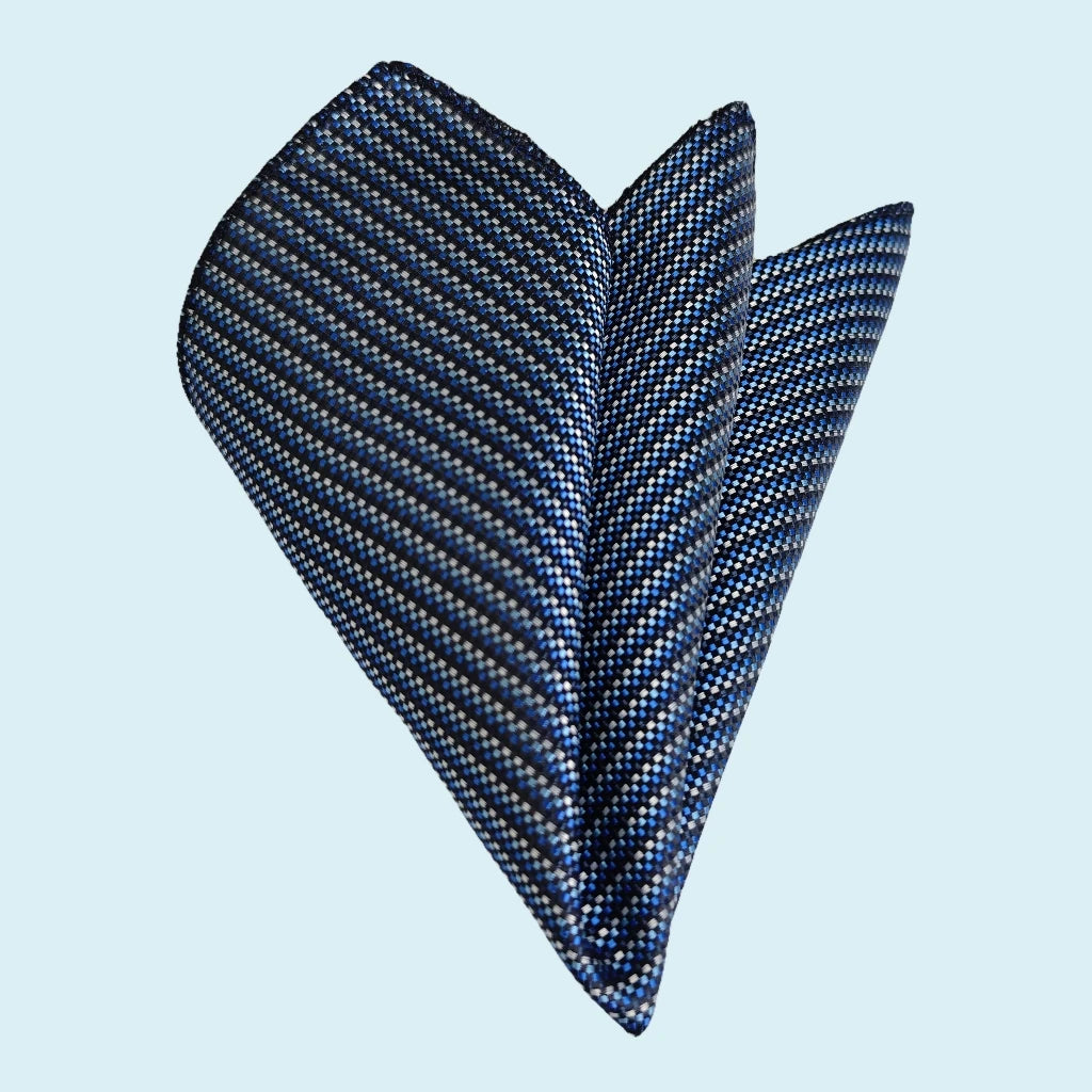 Blue and White Navy Blue Checkered Jacquard Woven Pocket Square