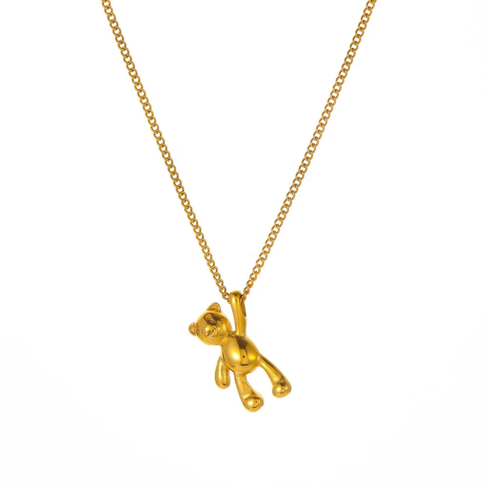 High End Stainless Steel Teddy Bear Cartoon Smooth Necklace Non Fading Light Luxury Cute Necklace for Women