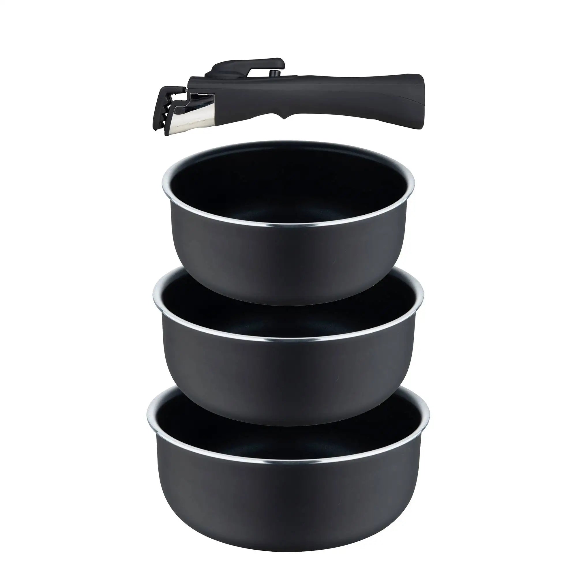 Bergner Click&Cook Set of 3 Saucepans 16/18/20cm Pressed Aluminum Black and Heat Dot + Detachable Handle