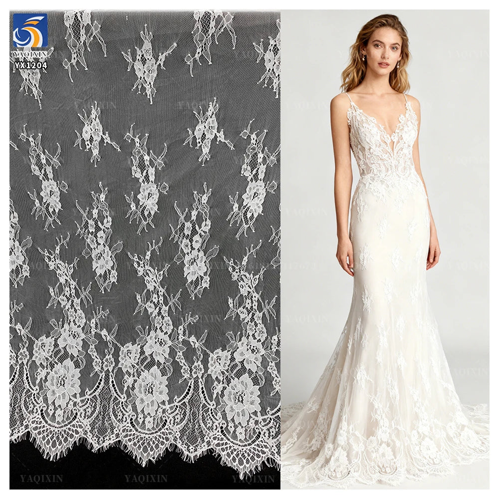 YX1204 Large Stock of Eyelash Lace Fabric Wholesale China Factory Fast Shipping Mesh Eyelash Lace Fabric Florals for Wedding